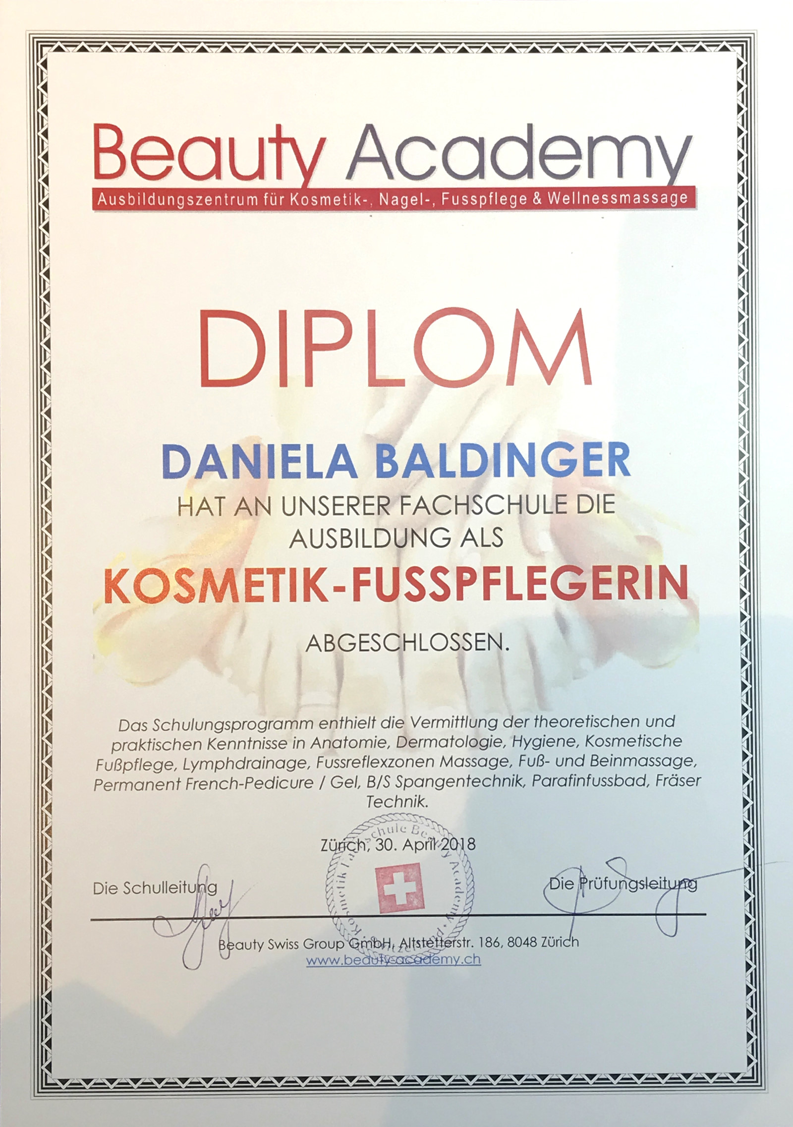 Diplom Kosmetik-Fusspflegerin
